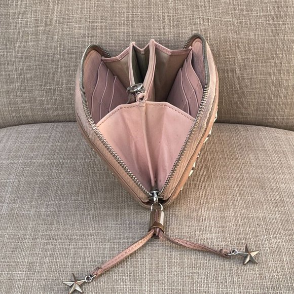 Jimmy Choo Clutch Nellie Star Studded Leather Zip Around Long Wallet Made Italy - Picture 10 of 12